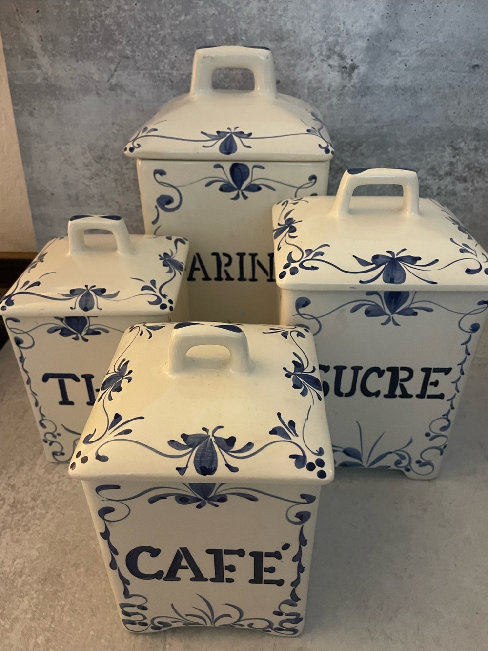 Jay Willfred Andrea Sadek French Blue White Canister set 4 Made In Portugal